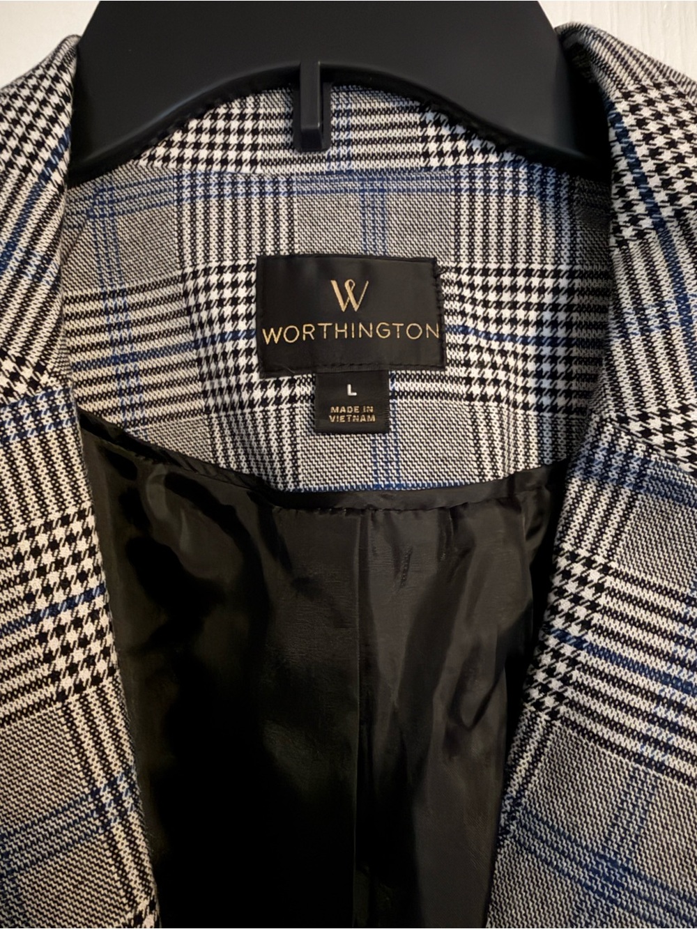 Worthington Blue-Accented Gray Plaid Single-Button Blazer - Picture 2 of 4